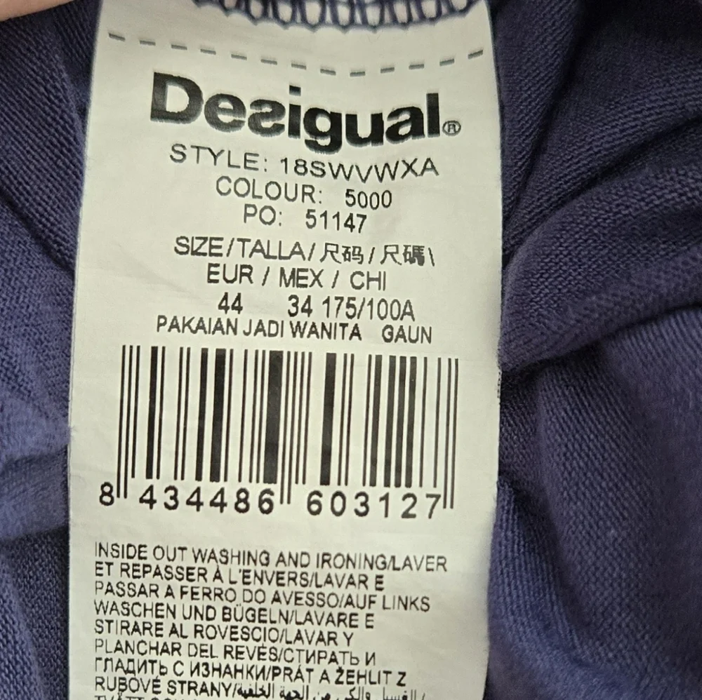 Desigual royal blue print dress rouched cap sleeve sz 44 - Picture 8 of 10